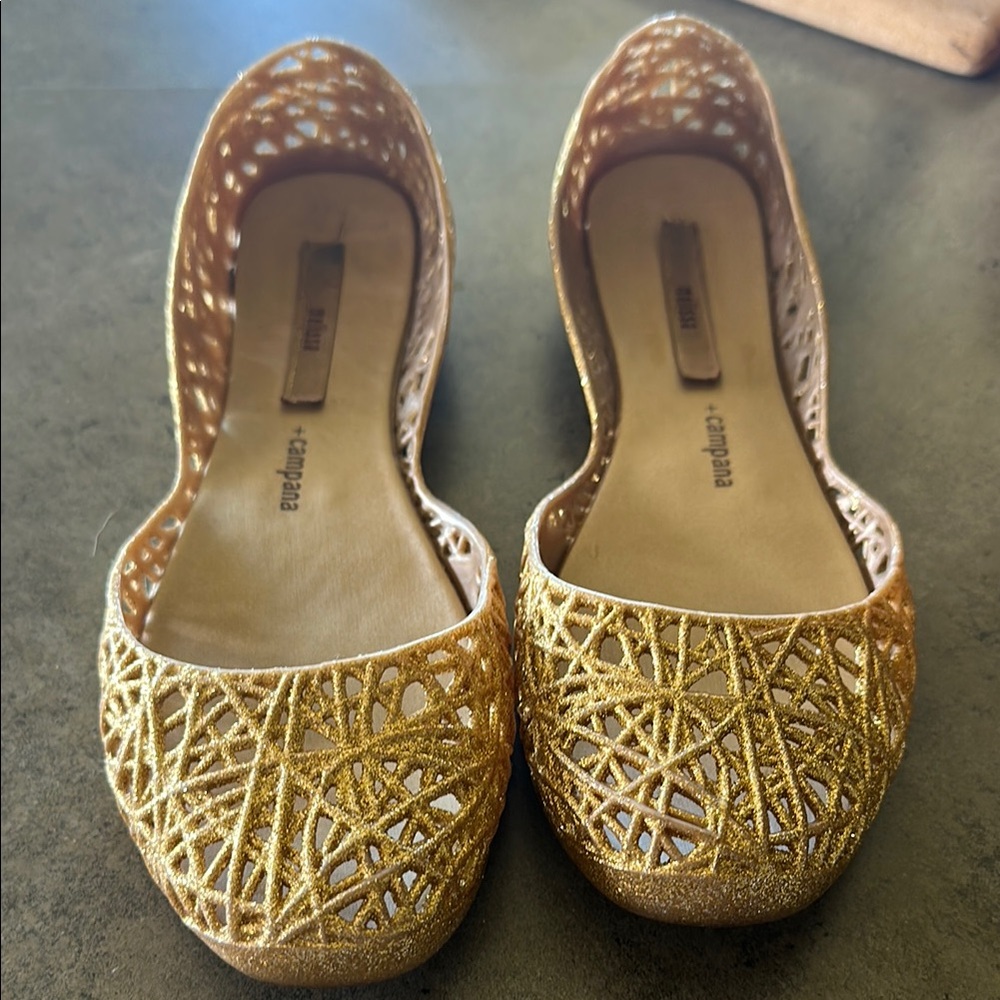 Melissa + Campana Women's Glittering Gold Flats